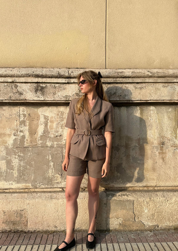MOCHA LINEN BERMUDA SHORTS
